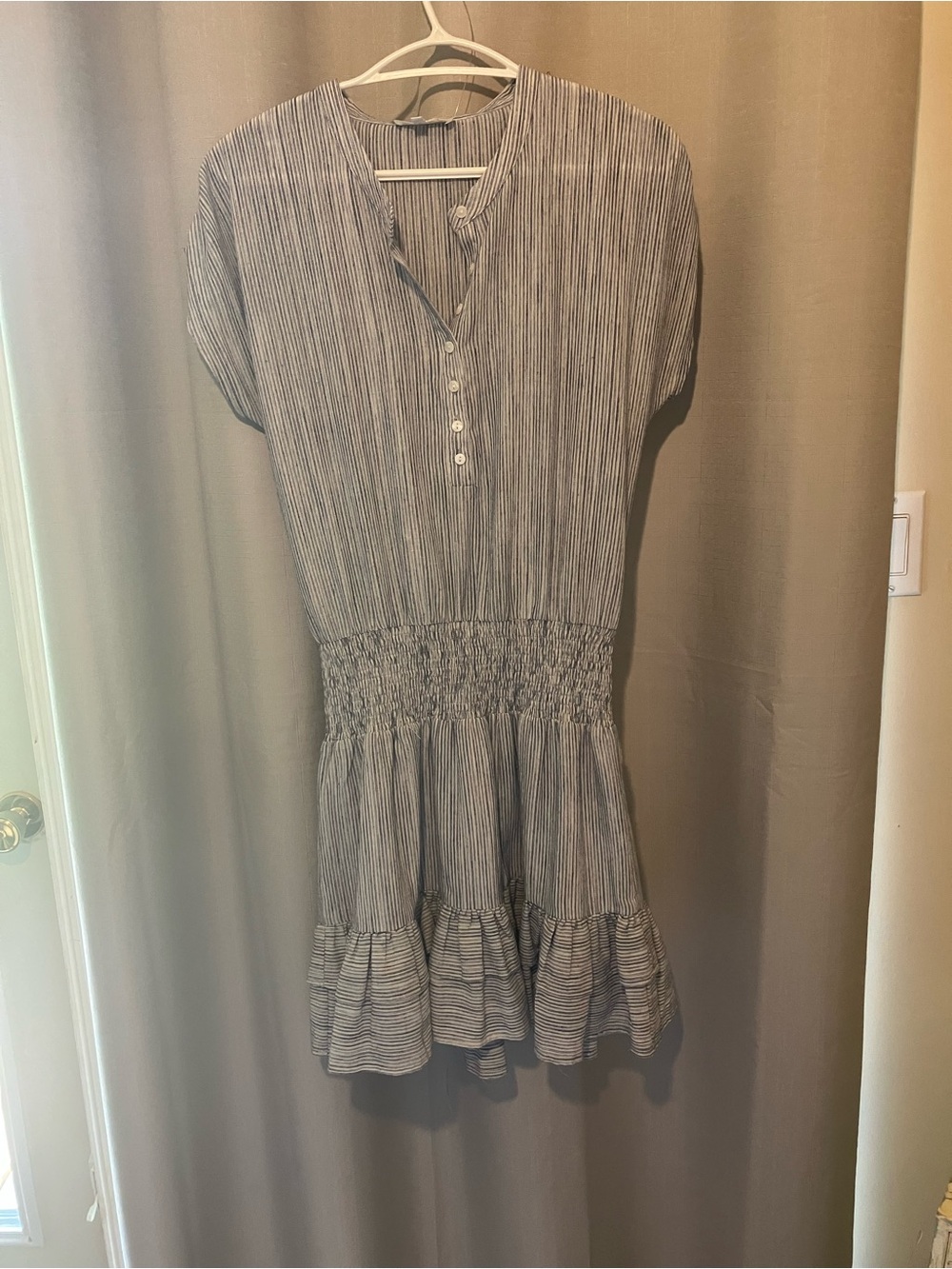Heart loom blue
 and white pin  Striped Smocked Waist dress
